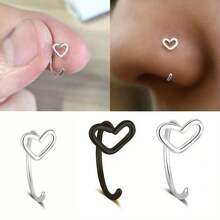 Heart Shaped Nose Ring Studs - Dainty Open Hoop Nose Piercing Jewelry In Gold, Silver, & Black Tones - Hypoallergenic & Comfortable For Everyday Wear, Parties, Festivals, Weddings, And Body Piercing Enthusiasts - Fashionable & Versatile.
