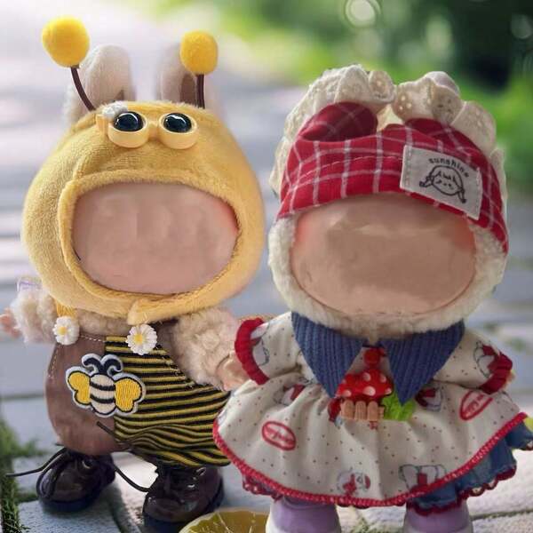 (Doll Clothes Only) For LABUBU Doll Clothes Labobo Blind Box 17cm Sitting Party LBB Resin 1st/2nd/3rd Generation Changeable Bee Suspender Pants Skirt Outfit Accessories, Fashionable & Cute Set