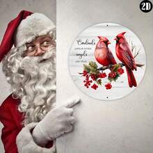 Charming Cardinal Birds Wreath Sign - 8"X8" Round Aluminum, Perfect For Halloween & Christmas Decor, Ideal For Kitchen, Garden, Or Office Wall Art,Room Decor,Halloween Decor,Home Decor,Bathroom Decor,Bedroom Decor,Kitchen Decor,Wall Decor,House Decor, Room Decoration Stuff,Living Room Decor - 彩色 - 查看 8