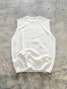 男士纯色镂空针织毛衣背心，无袖，度假，时尚，男友礼物，纯色 - 白色 - 查看 2