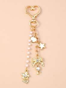 1 pieza Llavero con lazo de strass, llavero con estrella y corazón de cuentas, accesorio para bolso - Multicolor - Ver 5
