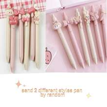 3-6支0.5毫米黑色凝胶墨水塑料点击粉色奶油色可爱女孩笔，2种款式随机发送 - 多色 - 查看 17