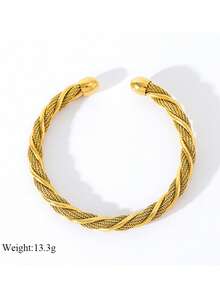 1pc Twisted Stainless Steel Women Fashion Gold Bracelet, Adjustable Jewelry, Waterproof Accessory Suitable For Holiday Gifts - Bracelet - View 7