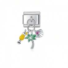 Nowe eleganckie, modułowe akcesoria do zawieszek z pojedynczym segmentem, włoska biżuteria DIY, wielofunkcyjna, odpinana bransoletka ze stali nierdzewnej, spersonalizowane, kreatywne zawieszki do bransoletek (samolot, serce, kot, palma, wisiorek siostra), odpowiednie dla mężczyzn i kobiet jako zestaw do samodzielnego tworzenia biżuterii, idealny prezent