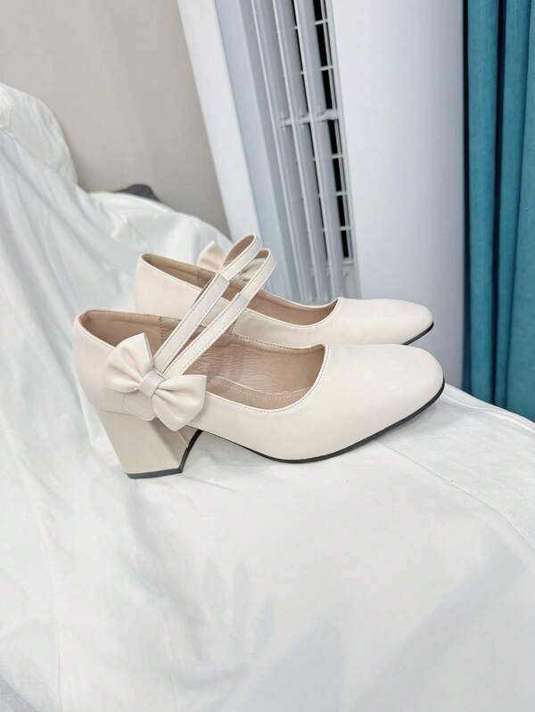 Zapatos de tacón alto cómodos y lindos con moño en beige, adecuados para ocasiones importantes, escenarios musicales, fiestas en todas las estaciones, otoño/invierno