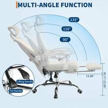 Ergonomic High-Back Office Chair With Footrest And Headrest, Mesh Desk Chair With Adjustable Lumbar Support, Rolling Swivel Computer Chair For Home Office Or Gaming Room - White Double Mesh White Frame - View 4