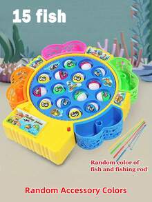 3种尺寸电动旋转钓鱼玩具套装，带音乐，适合作为生日、万圣节、圣诞节礼物，无磁性，配件颜色随机 - 黃色 - 查看 12