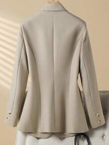 Damen Lässig Kragen Langarm einfarbiger Knopf Taschen Büro Blazer, Herbst