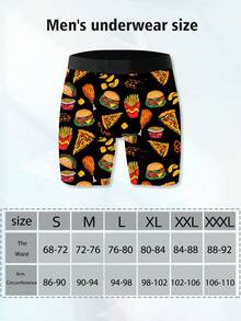 1 Pack Of Men's Novelty Shorts, Polyester Stretch Fabric, Soft And Skin-Friendly, Quick-Drying And Breathable, Elastic Waistband, Delicious Food Pattern Print, Naughty And Cute Men's Casual Long Boxer Briefs - Black - View 9