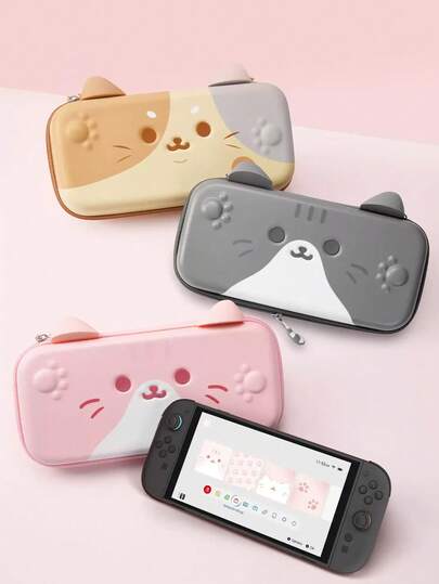 GeekShare Bolsa de almacenamiento con cremallera y diseño de orejas de gato de dibujos animados, compatible con 2