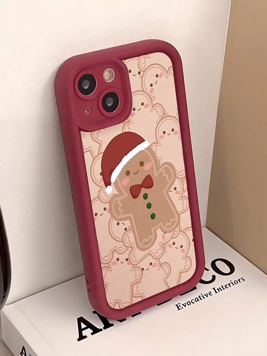 1pc Gingerbread Man Pattern Burgundy Shockproof Anti-Fingerprint Full Coverage Soft Phone Case Compatible With IPhone 16 ProMax/16/16 Pro/16 Plus/15/15 ProMax/15 Pro/11/12/13/14 ProMax/11 Pro/11 ProMax/12 Pro/12 ProMax/13 Pro/13 ProMax/14 Pro/14 ProMax/16 ProMax/16/16 Pro/16 Plus, Minimalist Creative Design - Multicolor - View 1