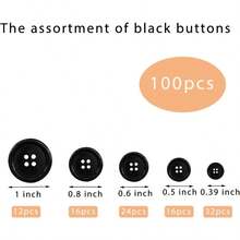 100 White Buttons 4Hole 5 Sizes Shirt Buttons For Crafts And Sewing - Black - View 3