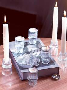 Crystal Candlestick & Colored Candle Set, 3 Crystal Candlesticks , 4 10inch Colored Cone Smokeless Candles – Wedding & Dining Table Ambiance Decoration