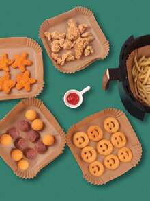 25/50/100/200pcs Air Fryer Paper Oven Grease Pad Paper Household Food Grease Bowl High Temperature Resistant Square Baking Silicone Paper - True Color - View 10