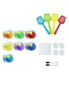 hoojojo 28Pcs DIY Blank Cards, 7 Colors, Fly Cards, 4 Fly Swatters, Word Cards, Vocabulary Cards, Erasable Cards, Fly Swatter Cognitive Game, Classroom, Home, Back To School, Party, Teaching Tools, Halloween Gifts