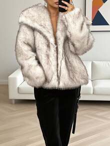 Women's Oversized Faux Fur Collar Loose Fashionable Casual Street Wear Jacket