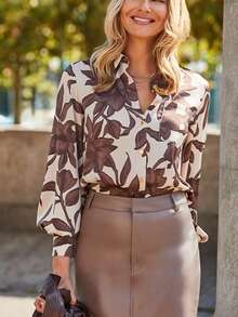 Koszula z długim rękawem w stylu retro z francuskim nadrukiem kwiatowym, wysokiej jakości estetyka z nadrukowaną kolorystyką, złote guziki i rękaw typu latarnia dla eleganckiego efektu, minimalistyczna i szykowna, odpowiednia do codziennych dojazdów do pracy/nieformalnych spotkań/randek, wiosna/jesień