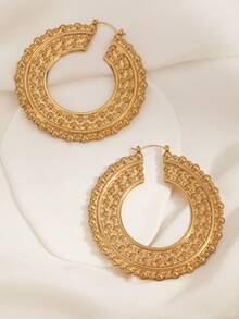 一对时尚夸张几何金色圆环耳环，尽显优雅女性魅力，金属材质，适合女性佩戴，厚实饰品，也适合派对和宴会等场合。 - 彩色 - 查看 2