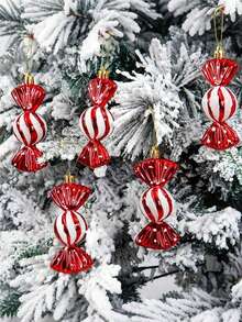6pcs Christmas Candy Decorations, Hanging Flash Candy Decorations, Christmas Tree Mint Decorations, Christmas Candy Decoration Set, Christmas And Halloween Decorations With Gold Rope, Christmas Tree Decorations, Christmas Party Gifts, Festival Decorations, Candy Decorations (Mixed Colors, Red, Gold, Champagne, Rose Gold, Silver)
