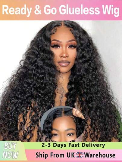LOOKEYEME 200% Density Wear Go Glueless Water Wave Human Hair Wig - Pre-Plucked 9x6 HD Lace Front, No Glue Needed, Long Curly Black Hair For Women, Elegant Style, Put On And Go Design,13x4,13x6 Deep Wave Lace Frontal Wigs For Women