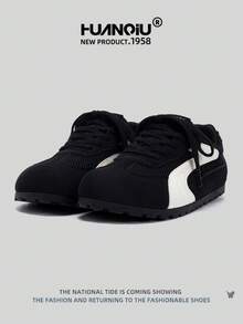HUANQIU 2025新款女鞋女鞋滑板鞋一双时尚休闲透气办公户外运动鞋多功能轻便舒适德国鞋赛车鞋休闲鞋跑步鞋黑色四季鞋