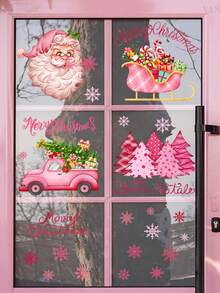 1/2/3sets Christmas Wall Sticker, Christmas Pink Elements, Christmas Tree Snowflake Glass Window Sticker, Home Holiday Decoration Double-Sided Visible, Self-Adhesive And Detachable, No Electricity Required.Perfect And Christmas Gift For Lovers, Parents And Friends. Christmas Decorations Christmas Decoration Christmas Decorations Home Home Decor Room Decor