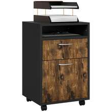 HOMCOM 60cm Filing Cabinet With Drawer, Open Shelf, Metal Handles And 4 Wheels, Office Home Organiser Mobile Printer, Rustic Brown - Brown - View 2