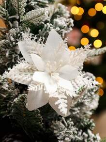 30pcs/20pcs/10pcs/1pc Christmas Tree Decorations, Fake Flowers, Cute Artificial Poinsettia Christmas Tree Decorations, Christmas Flowers, Poinsettia, Glitter Artificial Christmas Flowers, Fake Flowers, DIY Wreaths, Home Decor, Wedding Party, Gift Decorations, Holiday Party Decorations, Christmas/Holiday/Seasonal/Wedding Christmas Tree Decorations, Sparkling Winter Shrub Decor (White) Christmas Decorations Room Decor