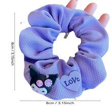 Sanrio 4pcs Sanrio Cartoon Cute Kuromi & Pompompurin Plush Hair Scrunchies, Versatile & Adorable Hair Accessories, Won't Damage Hair, Suitable For Bathroom, Outdoor, Gifts For Friends & Sisters