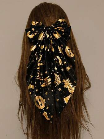 Halloween Hair Clips - Golden Spider Web & Pumpkin Bows, Spring Clips With Tulle Ribbons For Party, Claw Clips, Hair Claws, Hair Slide, Hair Barrettes