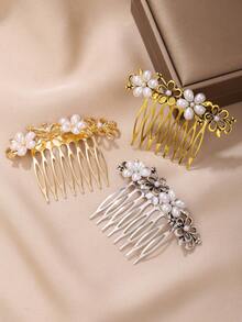 1pc Vintage Hollow Floral Hair Comb, Decorative Hair Accessory Gift For Women, Side Comb - Hollow Flower Side Comb - View 3
