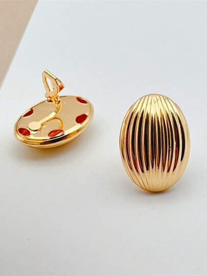 1 pereche cercei vintage metalici rotundi cu model floral geometric, cercei minimalisti cu clips, cu dungi elipsă, fără piercing