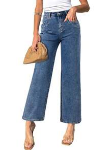 Sidefeel Wide Leg Jeans Straight Leg Denim Pants Zimbaplatinumhalloween - Màu xanh lam - Xem 1