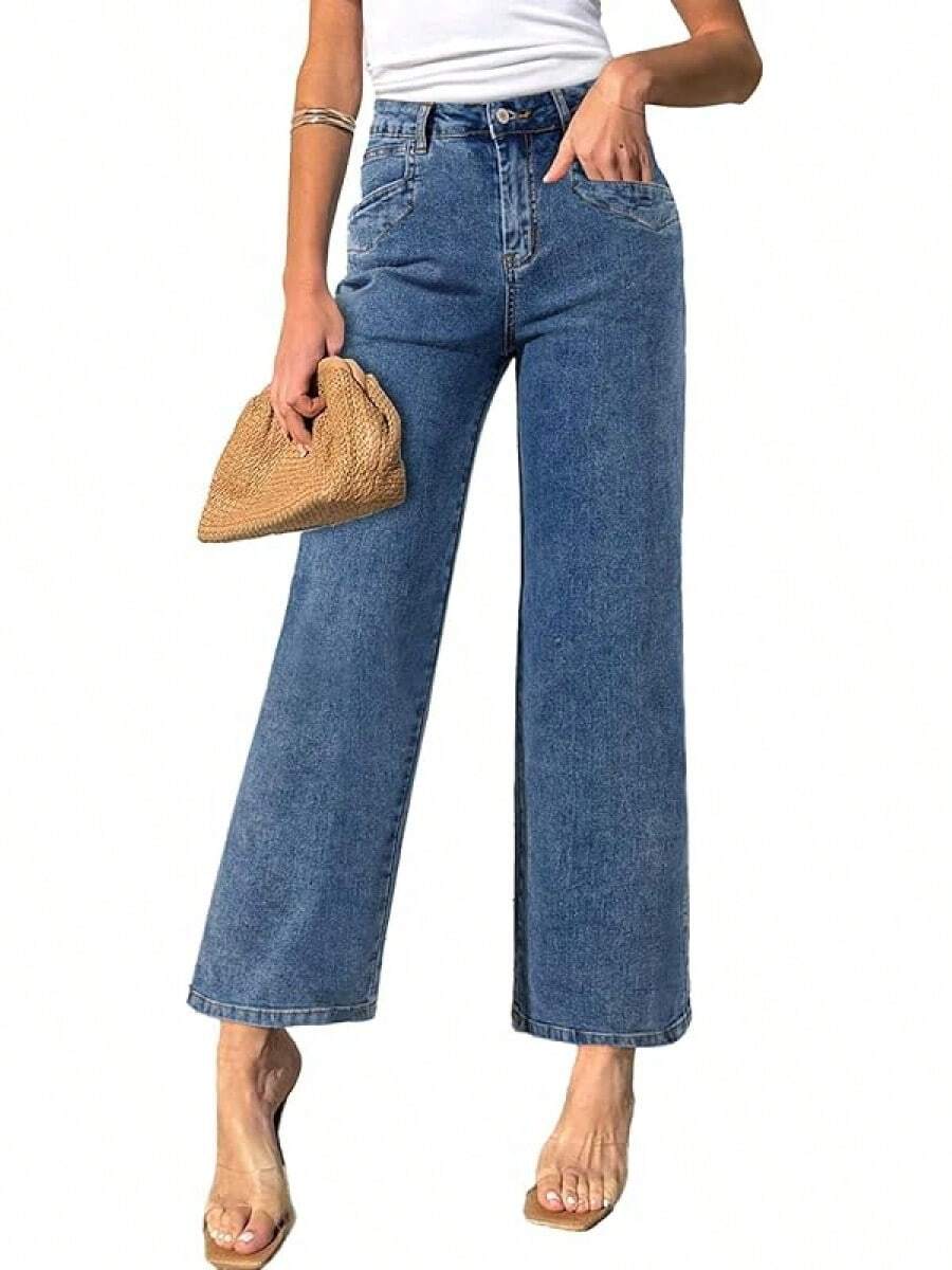 Sidefeel Wide Leg Jeans Straight Leg Denim Pants Zimbaplatinumhalloween - Màu xanh lam - Xem 1