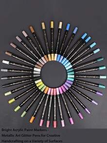GUANGNA 36 Pennarelli per vernice acrilica brillante - Penne glitter metalliche per l'arte creativa su una varietà di superfici - Perfette per scrapbooking, pittura su rocce, ceramica, vetro, legno, tessuti, tela, tazze per uso artistico professionale