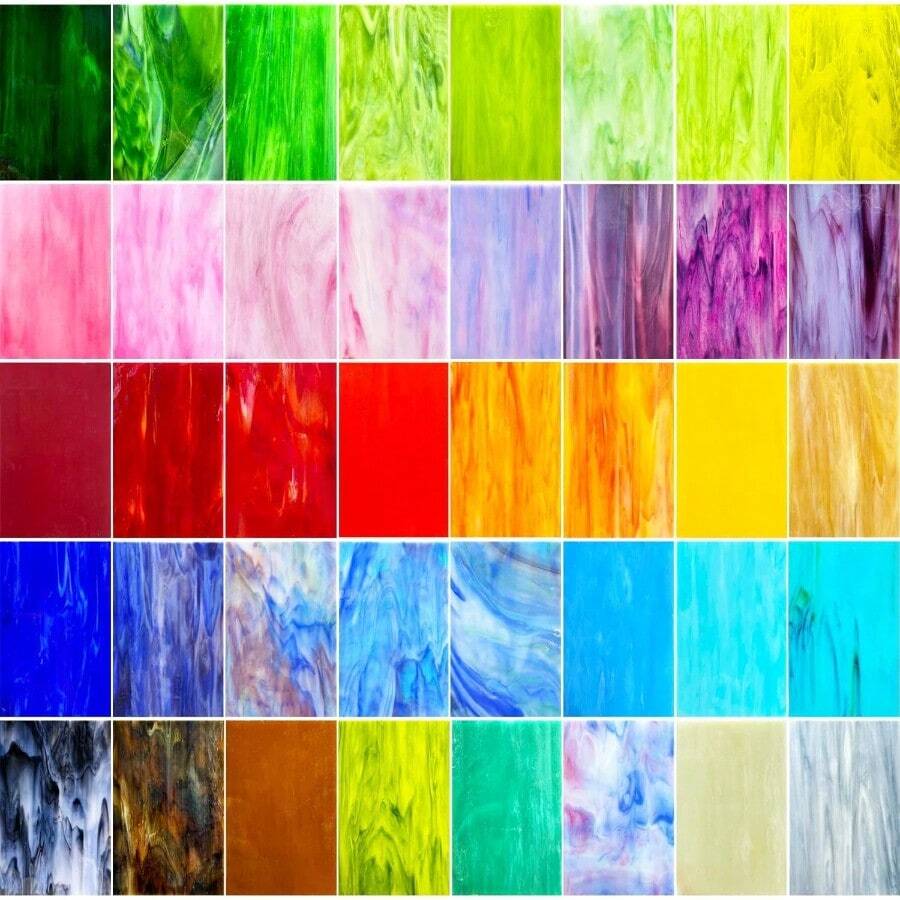 ILLUCKAI Paquete variado de 36 hojas de vidrio de colores vibrantes de 6 x 4 pulgadas, suministros de vidrio de colores para manualidades DIY, mosaicos y decoración del hogar, colección de colores surtidos - Mezcla vibrante - Ver 1