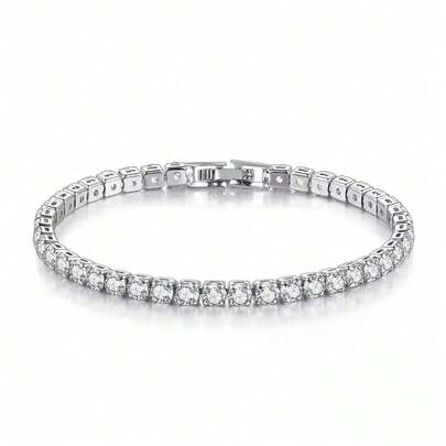 S925 Sterling Silver Plated Bracelet Zirconia Tennis Ball Women Fashion Simple Engagement Wedding Charm Jewelry 4mm 16-23cm