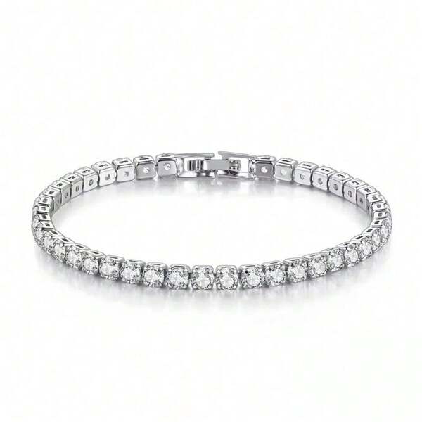 S925 Sterling Silver Plated Bracelet Zirconia Tennis Ball Women Fashion Simple Engagement Wedding Charm Jewelry 4mm 16-23cm