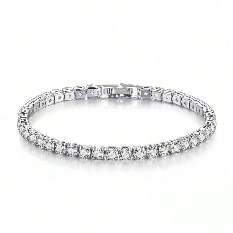 S925 Sterling Silver Plated Bracelet Zirconia Tennis Ball Women Fashion Simple Engagement Wedding Charm Jewelry 4mm 16-23cm