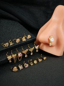 20G Dangle Nose Ring L Shaped Dangling Nose Stud For Women Stainless Steel Nose Ring Studs CZ Flower Dangle Nose Rings Hoops Nose Piercing Jewelry