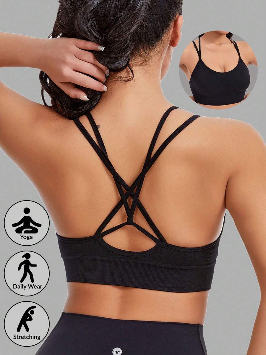 Sutien sport fără fereturi pentru femei, confortabil pentru yoga, alergare, fitness, pilates, design încrucișat cu spatele, potrivit pentru purtare zilnică