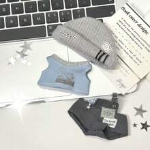 （仅含娃娃衣服）适用于17厘米/10厘米Labobo娃娃的可爱背带裤套装，LBB普通体型/海星体型娃娃衣服，夏季背心吊带帽背心套装，可更换