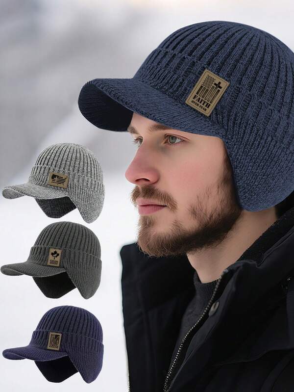 Novo gorro esportivo de malha quente para outono/inverno, moda ao ar livre, versátil, casual, com aba e proteção para as orelhas, roupas de outono fofas