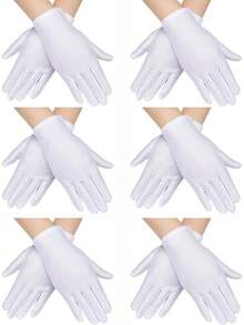 SATINIOR 6 Pairs Black White Kid Costume Glove Short Cosplay Glove Girl Boy Dress Up Halloween Party Opera Accessories - 白色 - 查看 1