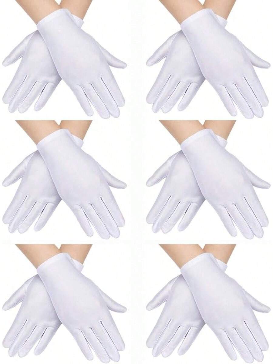 SATINIOR 6 Pairs Black White Kid Costume Glove Short Cosplay Glove Girl Boy Dress Up Halloween Party Opera Accessories - 白色 - 查看 1