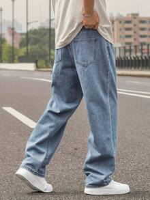 男士休闲浅蓝色水洗牛仔裤，带保暖衬里，秋冬