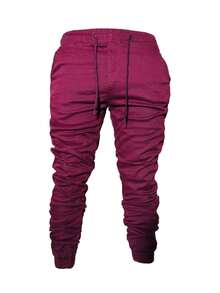 Calça Jogger Masculina com Punho Ajustado e Bolsos Funcionais - Vinho - Visão 2