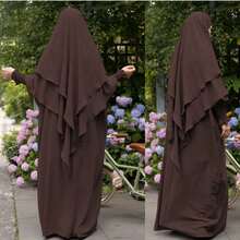 两件套双层系带头巾（Khimar）+宽松舒适长袍（Abaya），方便祈祷，适合穆斯林女性日常穿着和祈祷，四季皆宜。 - 彩色 - 查看 14