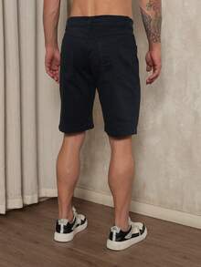 Men's Slim Twill Bermuda Shorts With Lycra - 藏蓝色 - 查看 5