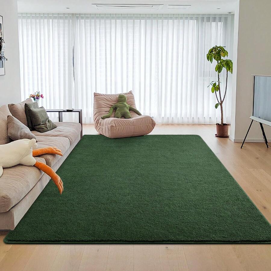 Large Modern Area Rugs For Bedroom, Thickened Memory Foam Indoor Carpets For Living Room, Soft Non Slip Low Pile And Machine Washable Rug - Dark Green - View 1